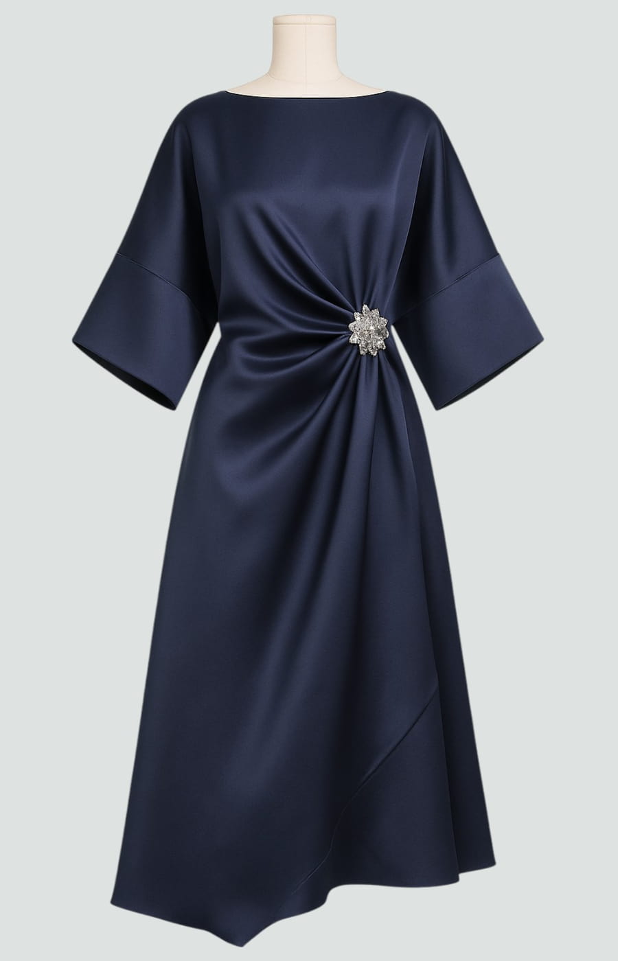 Women's Draped Brooch Maxi Dress Cape Sleeve Gown for Formal Events
