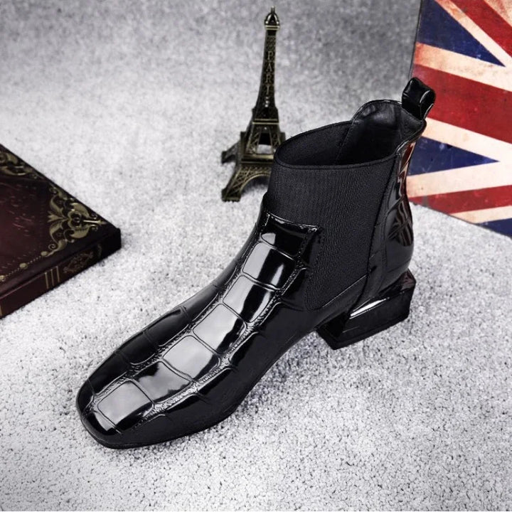 Women's Flexible Rubber-Sole Leather Boots - Black
