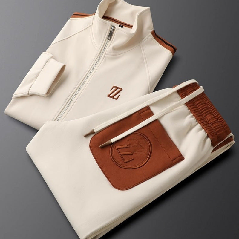 Men's Zip-Front Athletic Tracksuit Set