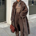 Women's Oversized Faux Fur Coat - Dark Brown
