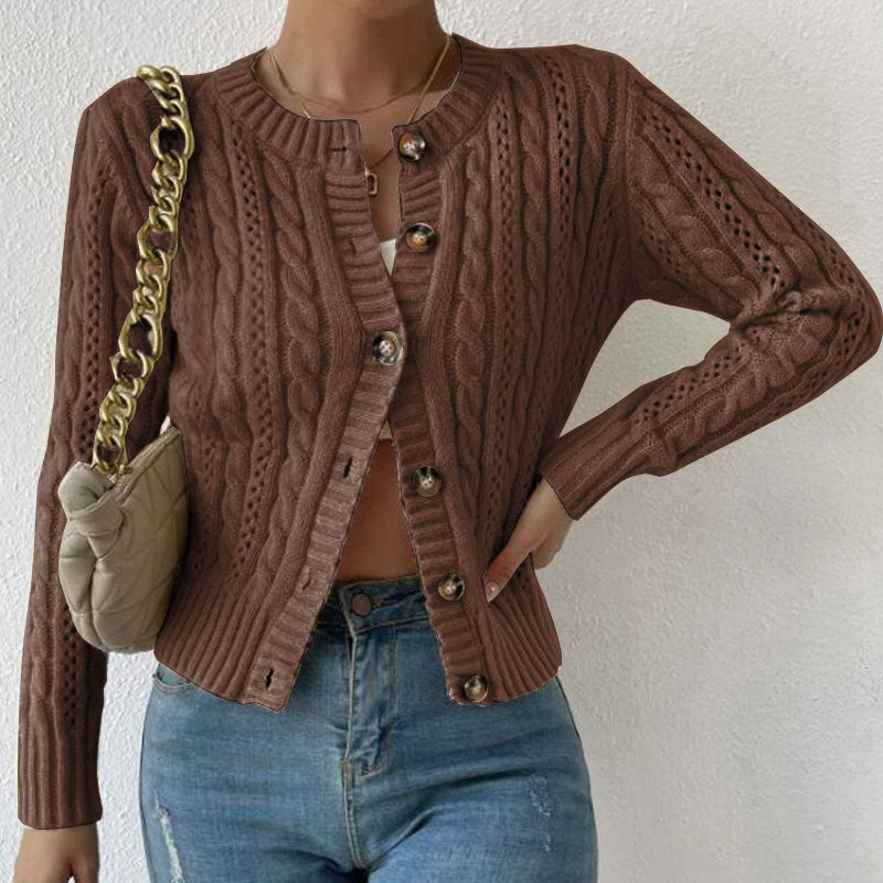 Women's Cable Knit Cardigan - Brown