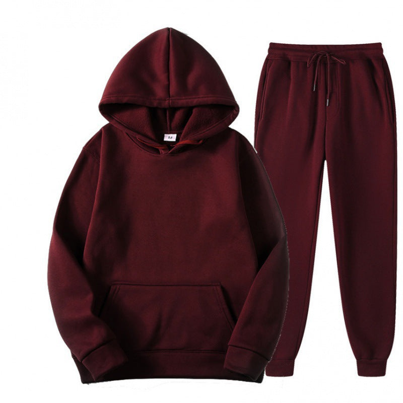 Men's Relaxed Pullover Hoodie and Jogger Set - Wine Red