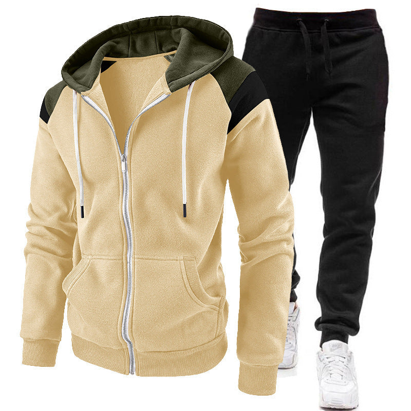 Men's Panelled Zip Hoodie and Fleece Jogger Set - Yellow/Black