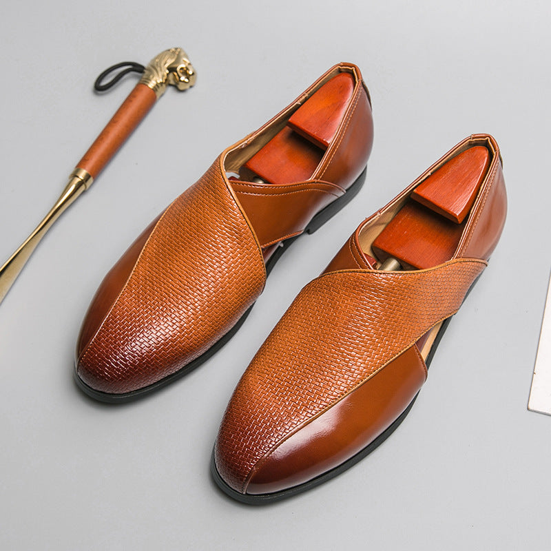 Women's Leather Loafers with Woven Crisscross Straps