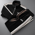 Men's Ribbed Zip Jacket and Jogger Tracksuit Set - Black