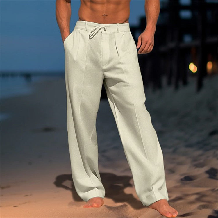 Men's Pleated Drawstring Trousers - Off White