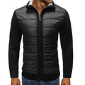 Men's Padded Hybrid Jacket with Knit Sleeves and Ribbed Collar - Black