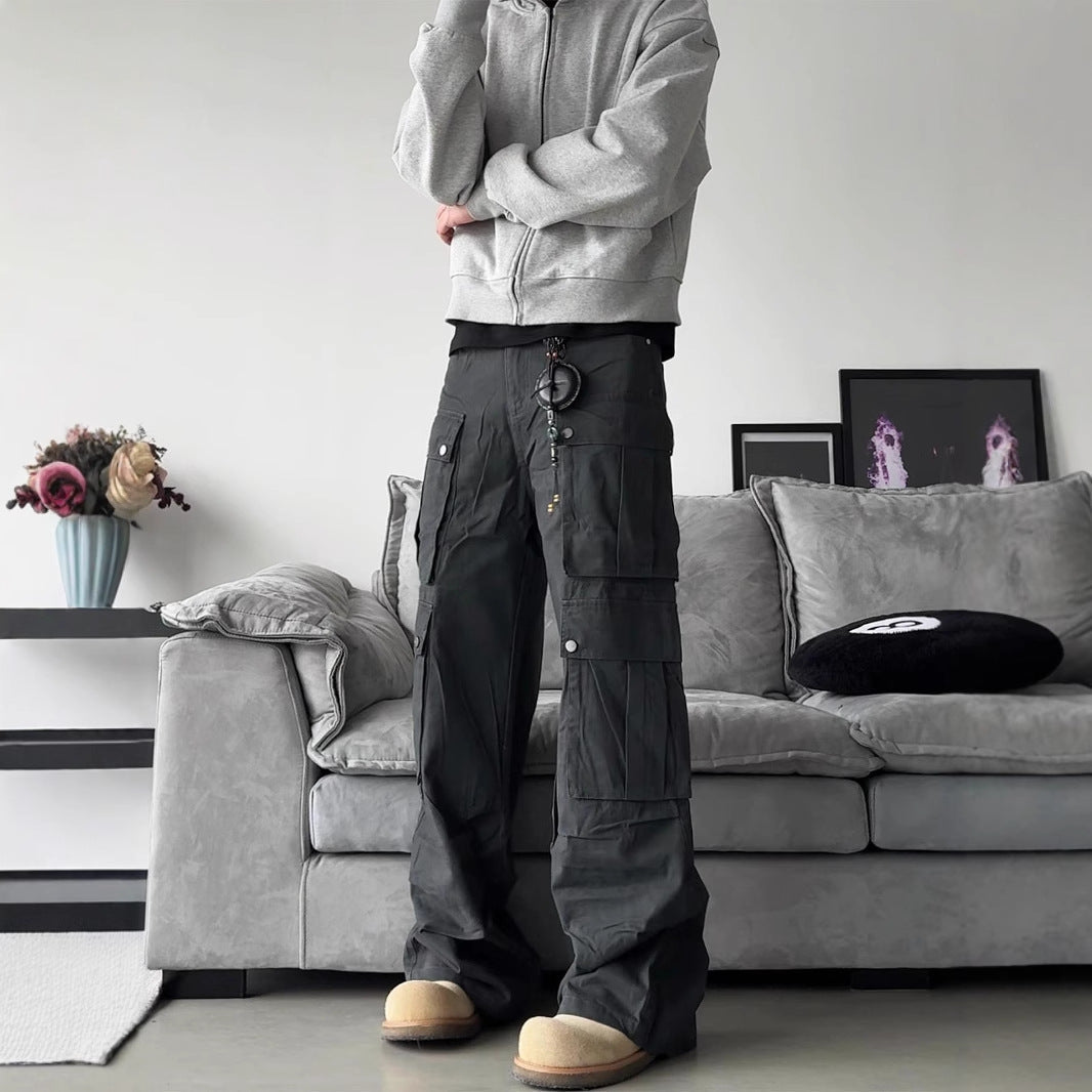 Men's Wide-Leg Multi-Pocket Cargo Trousers