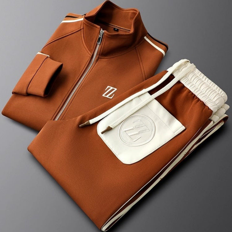 Men's Zip-Front Athletic Tracksuit Set