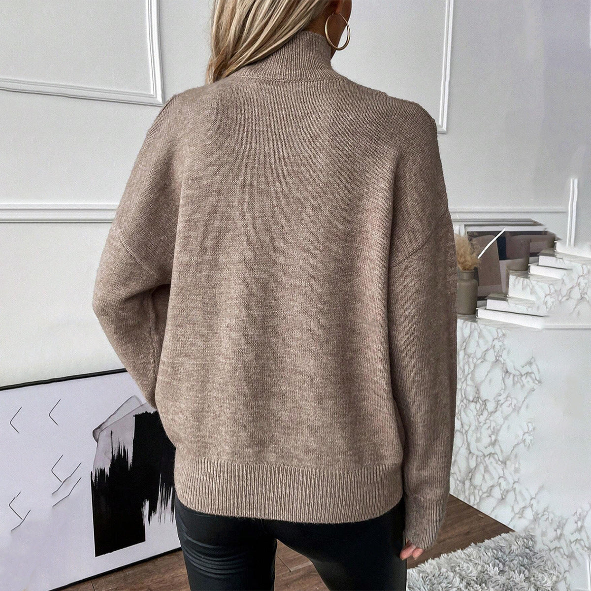Women's Cold-Shoulder Turtleneck Sweater Layered Knit for Winter Wear
