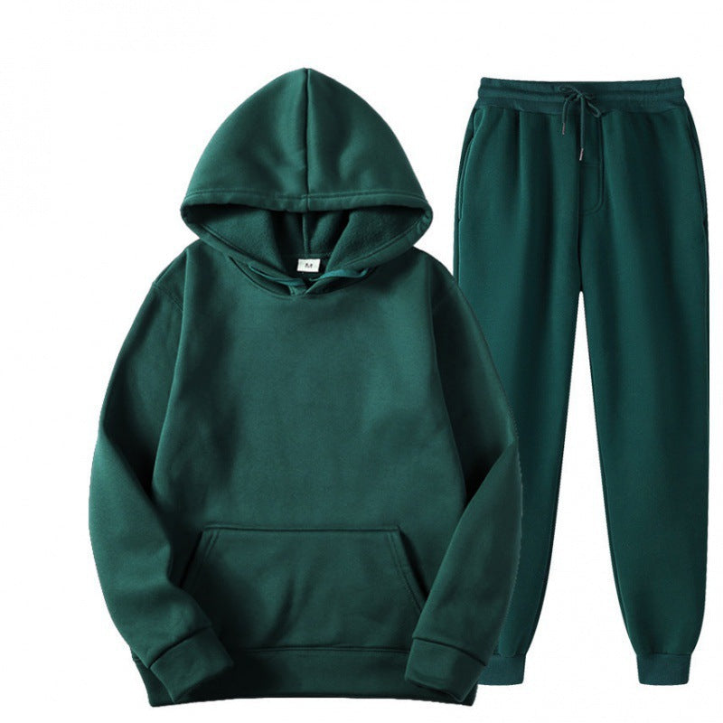 Men's Relaxed Pullover Hoodie and Jogger Set - Dark Green