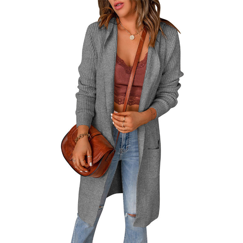 Women's Soft Knit Longline Cardigan with Ribbed Cuffs - Gray