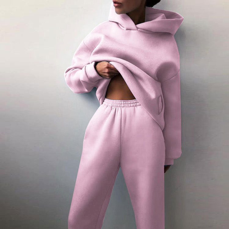 Women's Pullover Hoodie and Tapered Jogger Two Piece Set - Pink