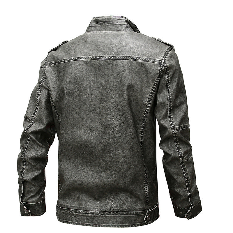 Men's Multi-Pocket Utility Leather Jacket