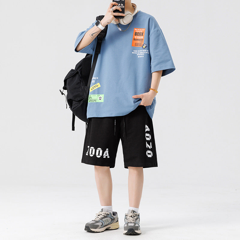 Men's Printed Oversized T-Shirt and Relaxed Shorts Set