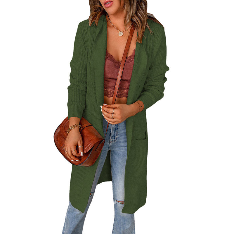 Women's Soft Knit Longline Cardigan with Ribbed Cuffs - Green