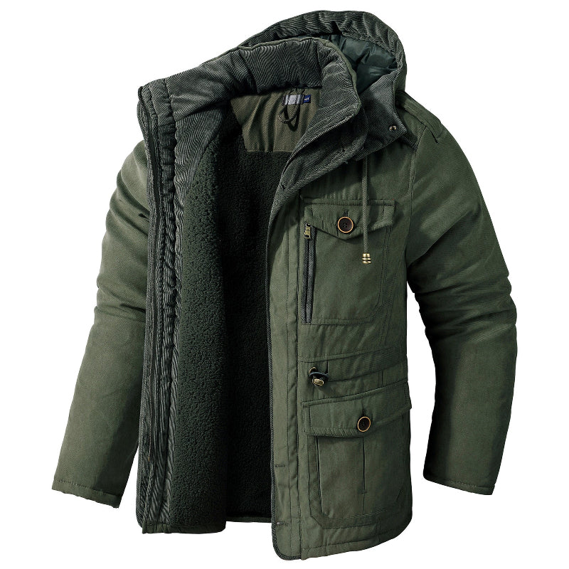 Women's Plush Lined Hooded Winter Parka with Drawcord Hood - Green