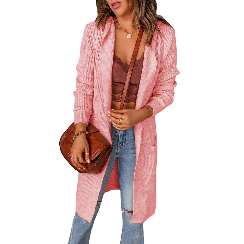 Women's Soft Knit Longline Cardigan with Ribbed Cuffs - Pink