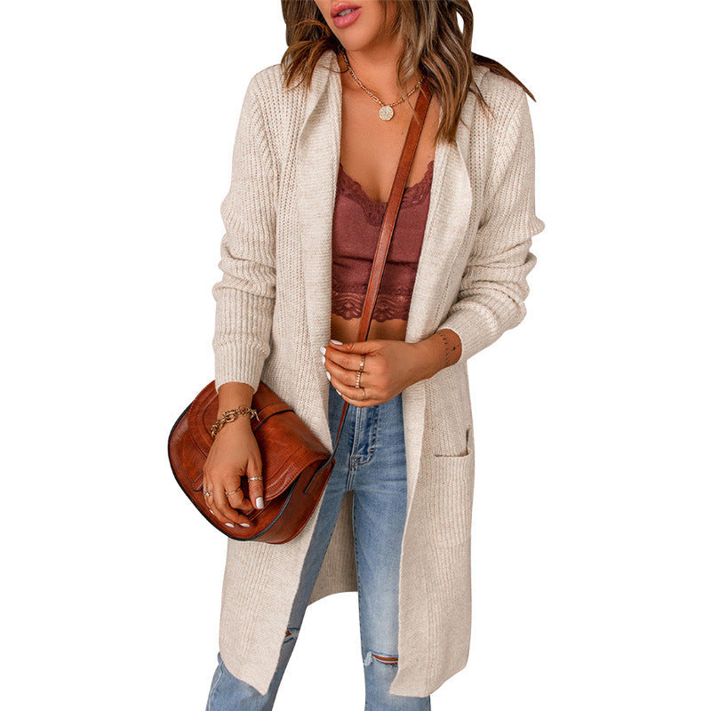 Women's Soft Knit Longline Cardigan with Ribbed Cuffs - Cream