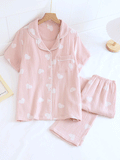 Women's Printed Button-Up Pajama Set - Pink