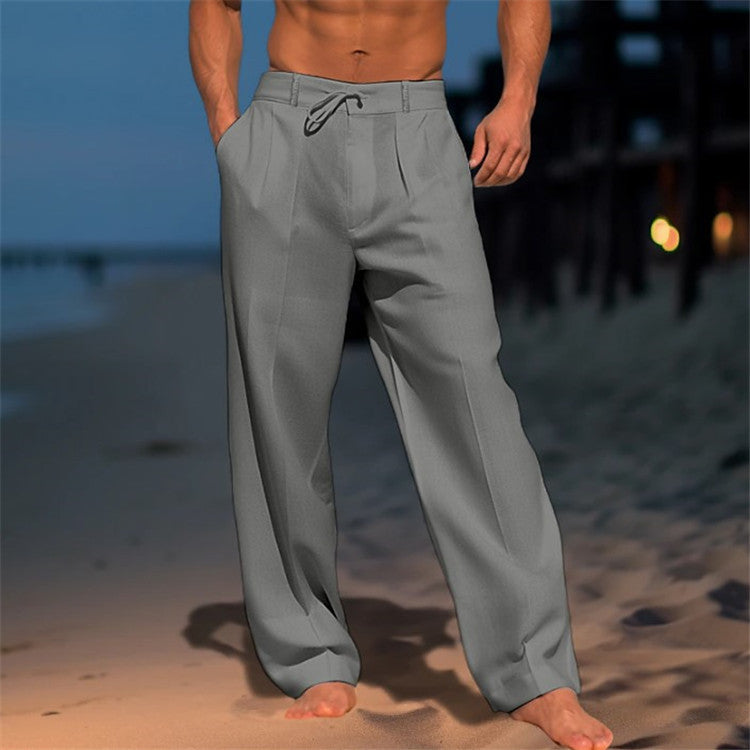 Men's Pleated Drawstring Trousers - Gray