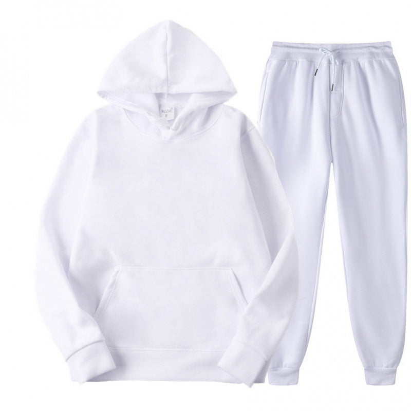Men's Relaxed Pullover Hoodie and Jogger Set - White