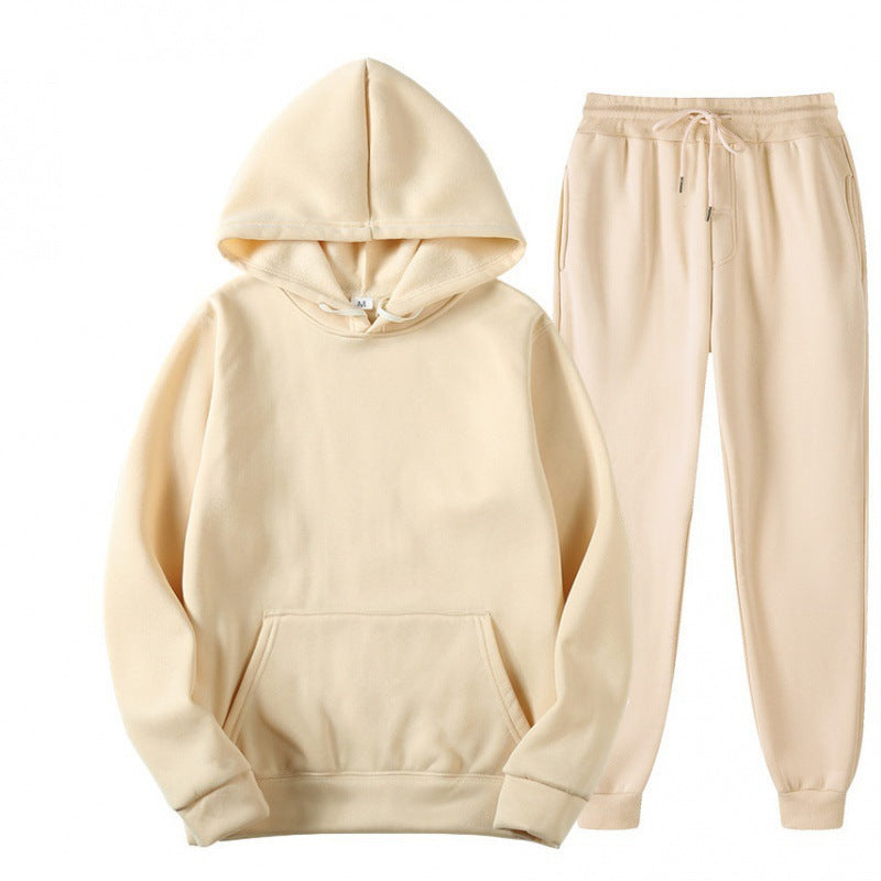 Men's Relaxed Pullover Hoodie and Jogger Set - Beige