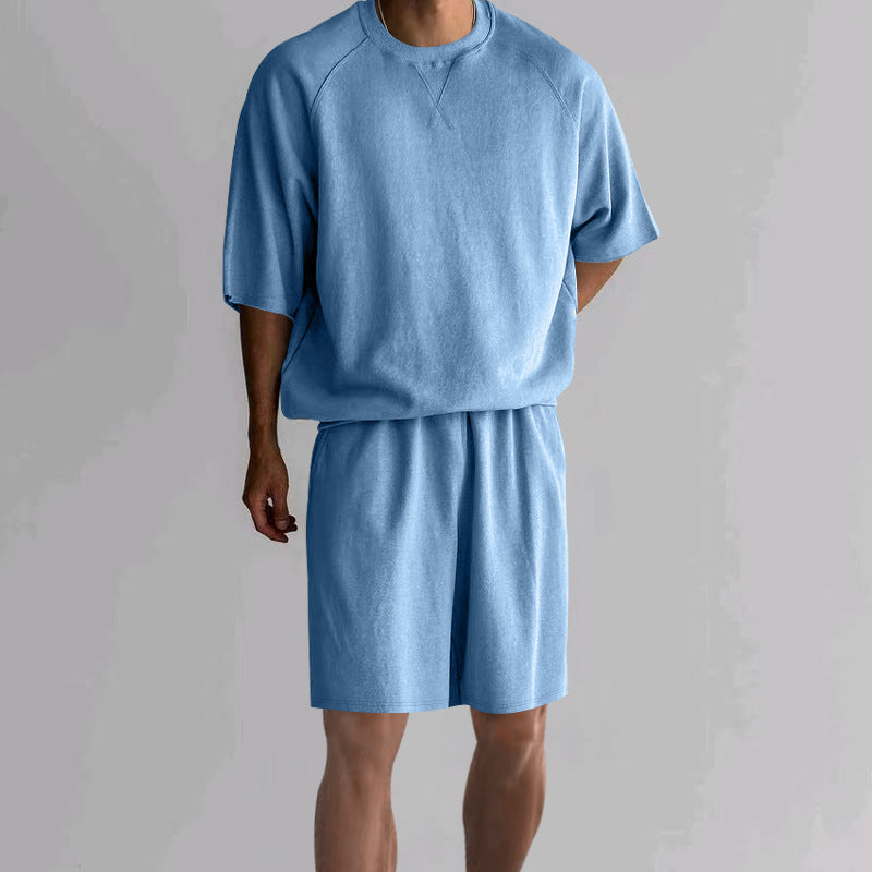 Men's Terry Drawstring Shorts and T-Shirt Set