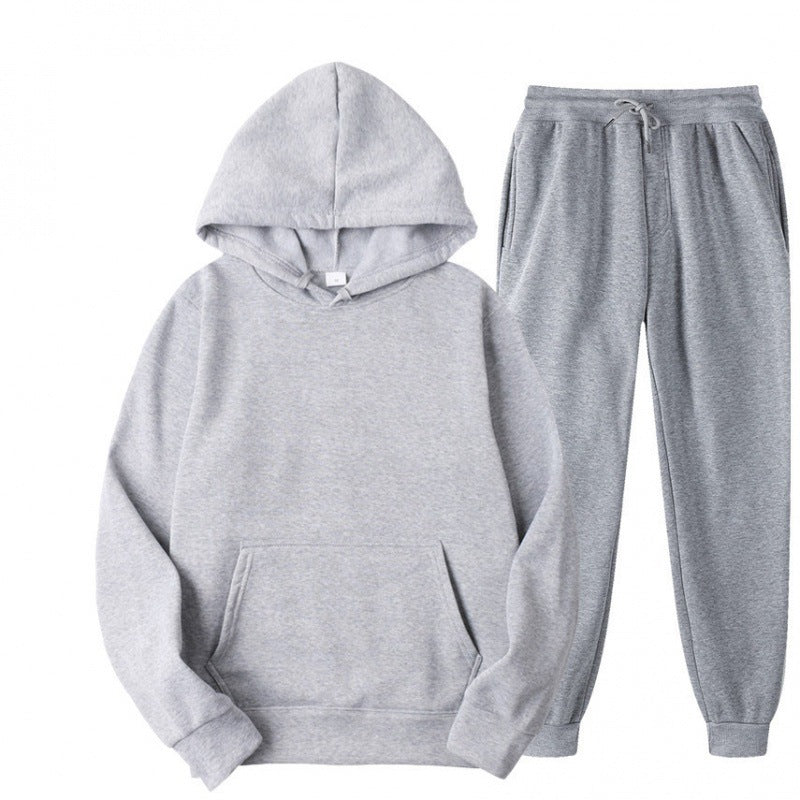Men's Relaxed Pullover Hoodie and Jogger Set - Light Gray