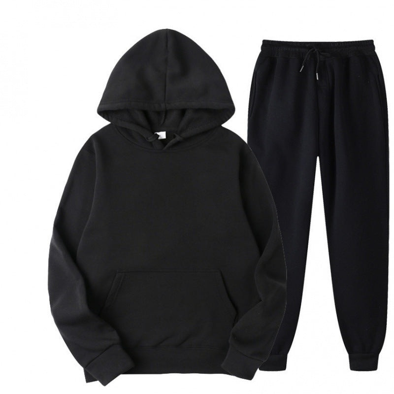 Men's Relaxed Pullover Hoodie and Jogger Set - Black