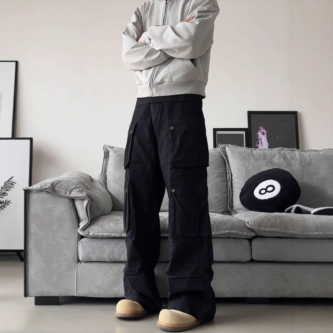 Men's Wide-Leg Multi-Pocket Cargo Trousers