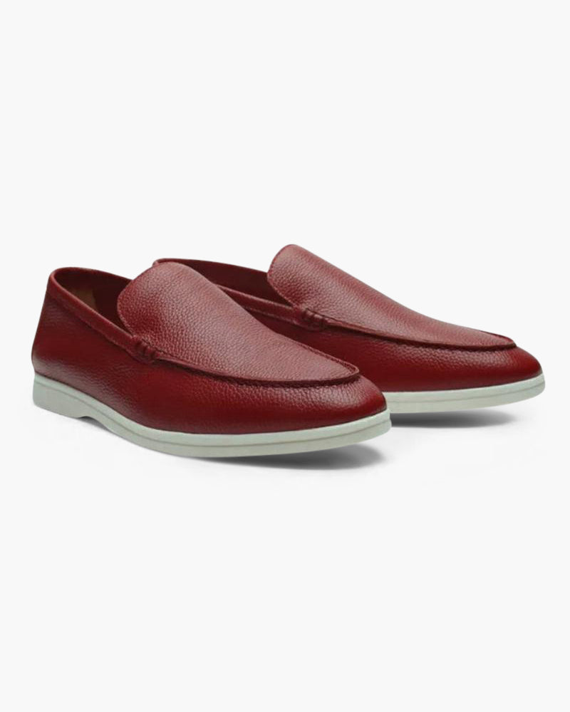 Men's Textured Leather Loafers - Wine Red