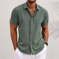 Men's Linen Blend Classic Collared Button Shirt - Green