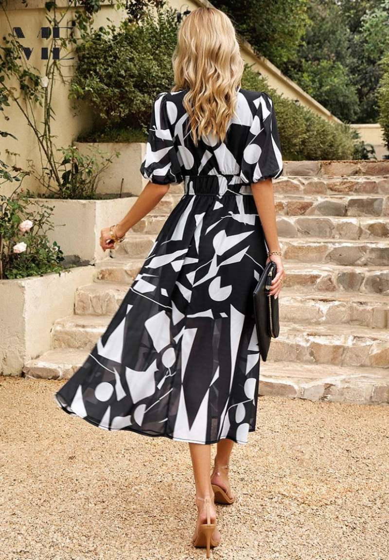 Women's Floral V-Neck A-Line Midi Dress