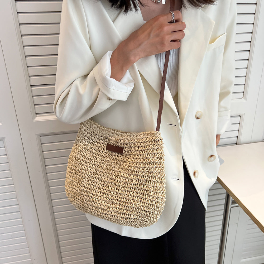 Women's Straw Shoulder Bag - Woven Summer Hobo Handbag for Beach