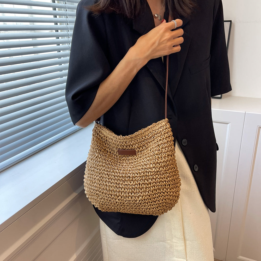 Women's Straw Shoulder Bag - Woven Summer Hobo Handbag for Beach