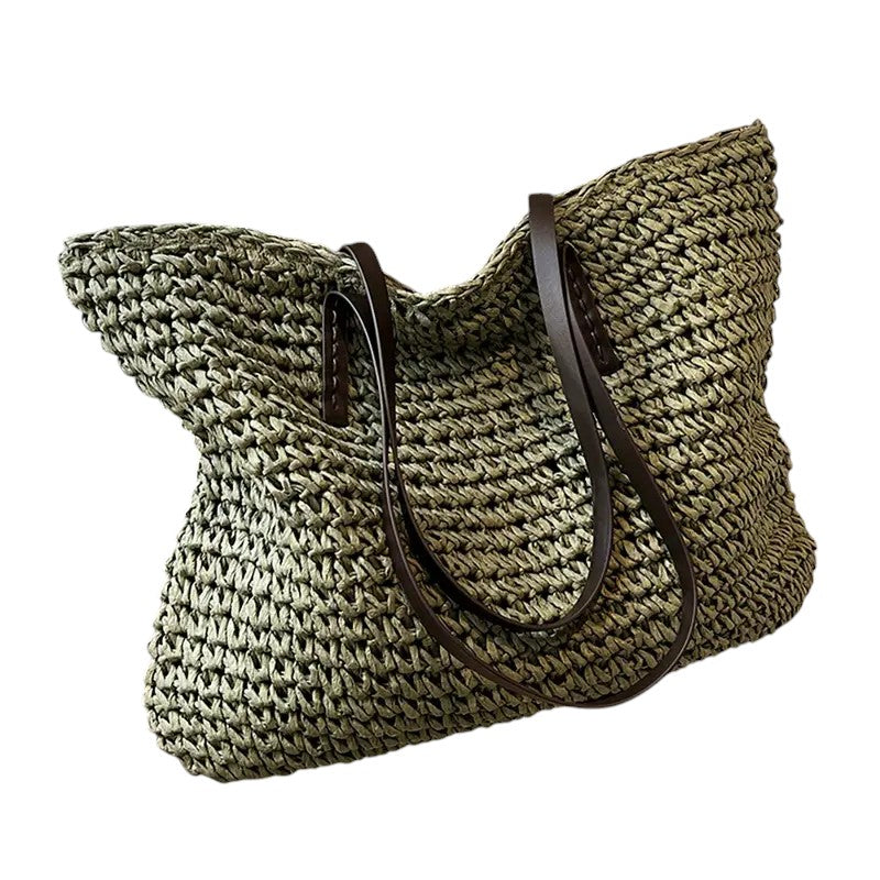 Women's Woven Beach Tote Bag - Large Summer Vacation Shoulder Handbag