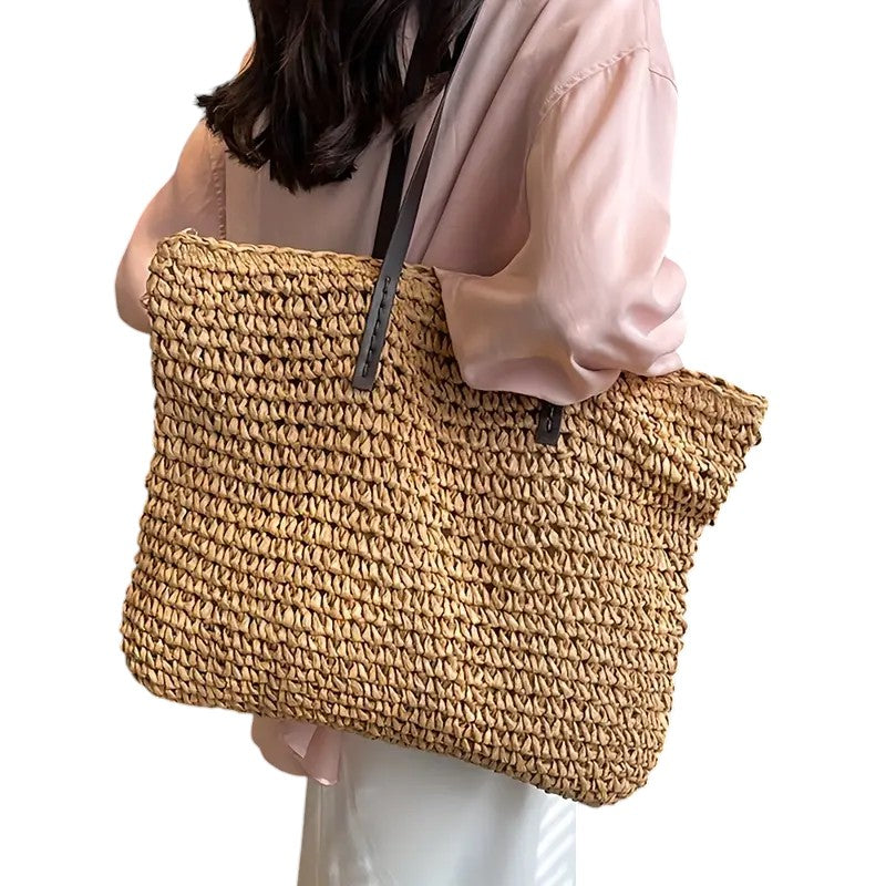 Women's Woven Beach Tote Bag - Large Summer Vacation Shoulder Handbag