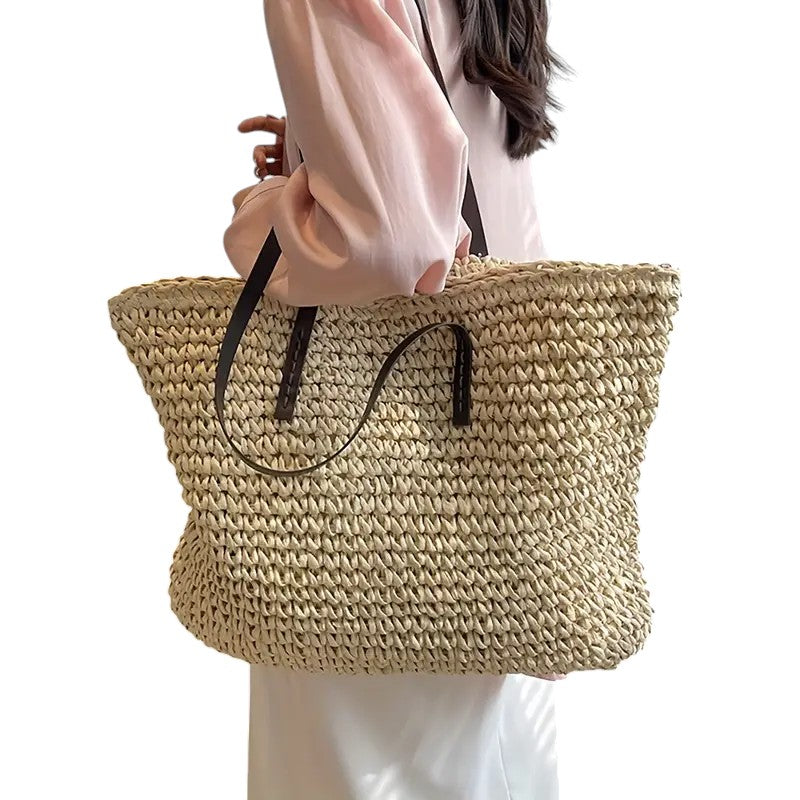 Women's Woven Beach Tote Bag - Large Summer Vacation Shoulder Handbag