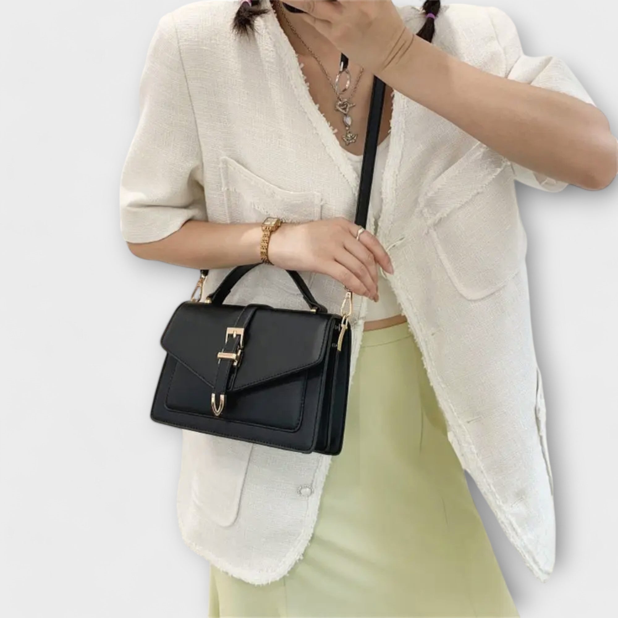 Women's Structured Shoulder Bag - Elegant Handbag for Summer