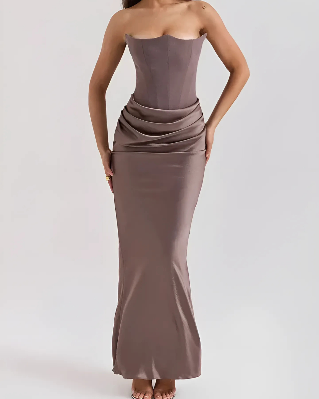 Women's Strapless Draped Evening Maxi Dress