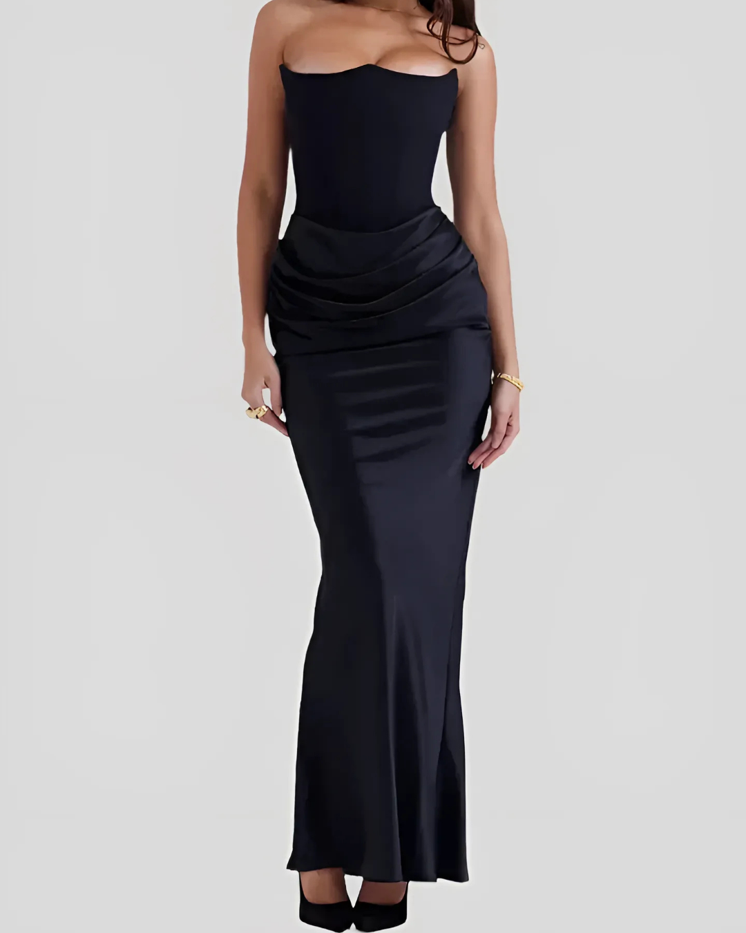 Women's Strapless Draped Evening Maxi Dress