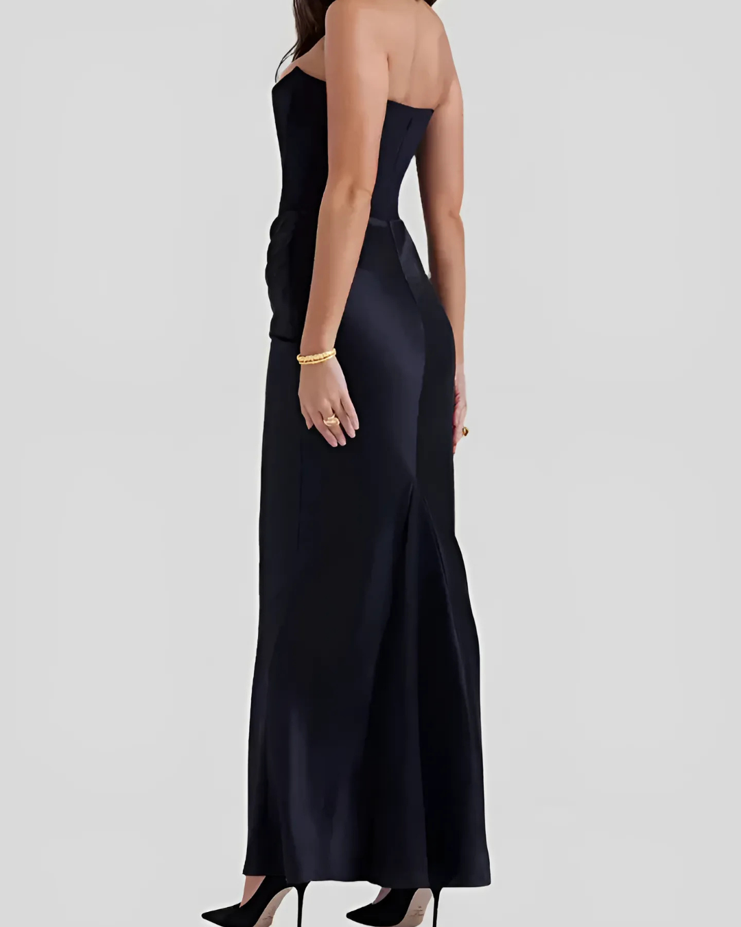 Women's Strapless Draped Evening Maxi Dress