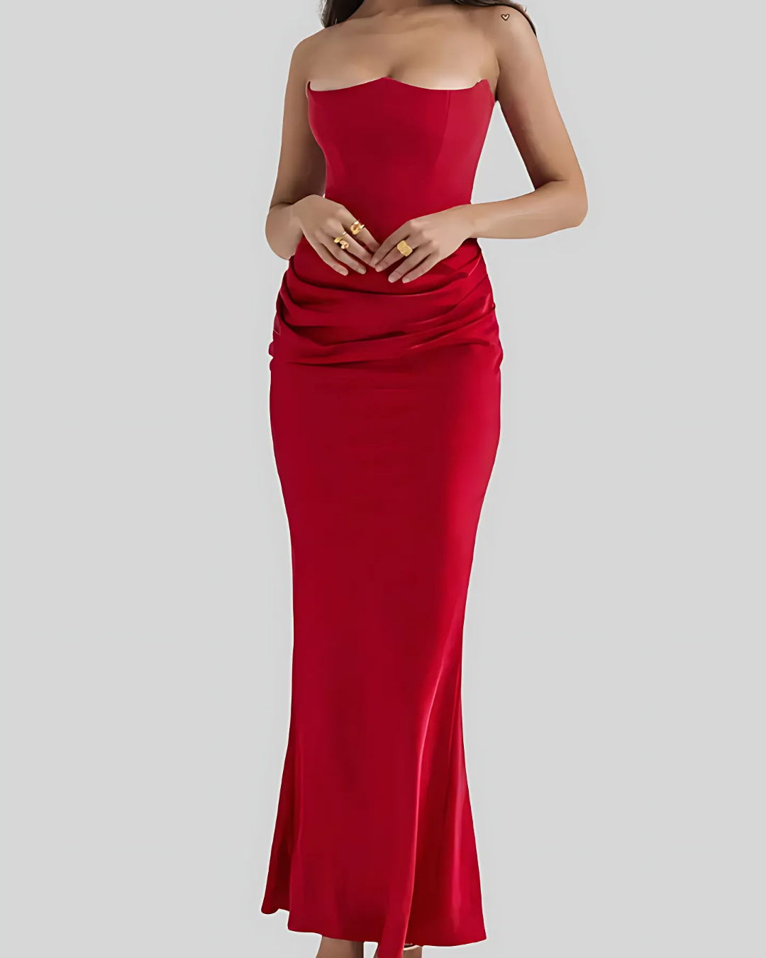 Women's Strapless Draped Evening Maxi Dress
