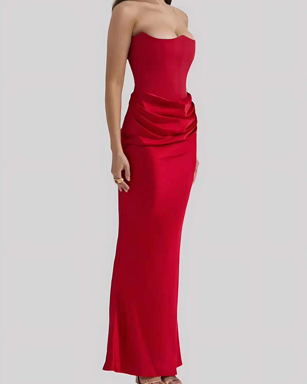 Women's Strapless Draped Evening Maxi Dress