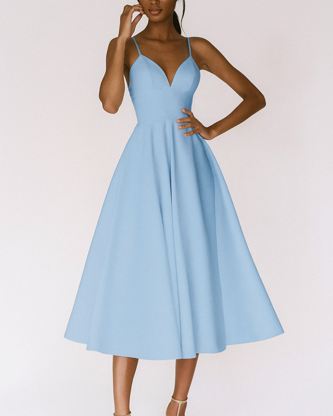 Women's V-Neck Cocktail Wedding Guest Midi Dress