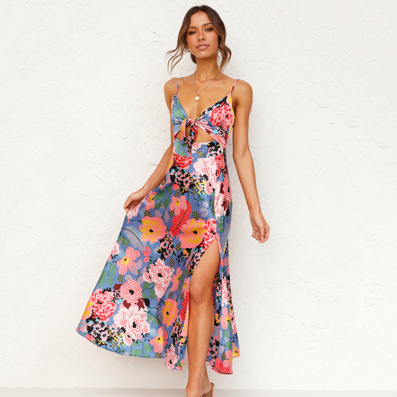 Women's Floral Tie-Front Maxi Dress