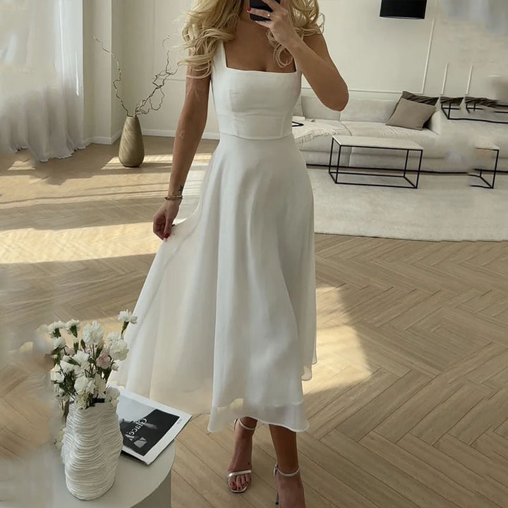 Women's Square Neck A-Line Summer Midi Dress