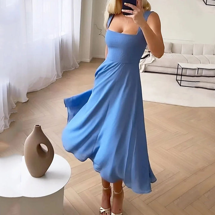 Women's Square Neck A-Line Summer Midi Dress