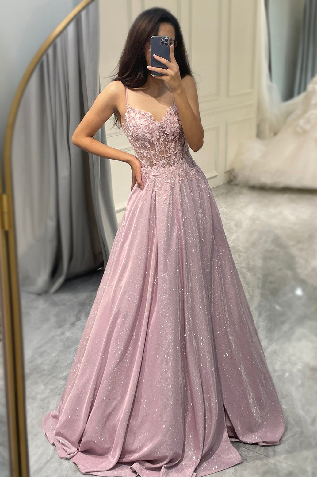Women's Floral Bodice Ball Gown Maxi Dress